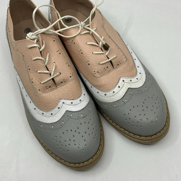 Ana Maria Oxford Pink  Gray Loafers Shoes EU 36 Faux Leather Rockabilly Brogues - Picture 6 of 8